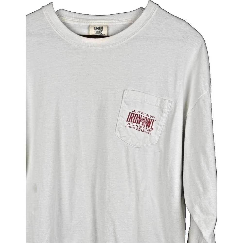 Comfort Colors Mens XL White Iron Bowl‎ 2018 Long Sleeve Pocket T Shirt Auburn